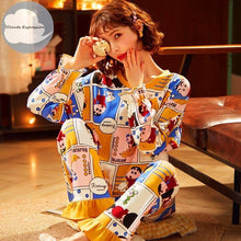 Winter Sleep Lounge Pajama Long Sleeve Top + Long Pant Woman Pajama Set Cartoon Pajamas Cotton - Fab Getup Shop