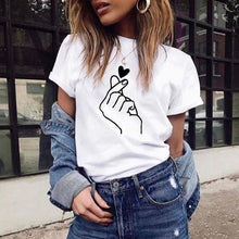 Heart Print T Shirt Women Short Sleeve O Neck Loose Tshirt - Fab Getup Shop