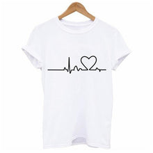 Heart Print T Shirt Women Short Sleeve O Neck Loose Tshirt - Fab Getup Shop