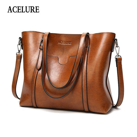 Women bag Oil wax Women's Leather Handbags Luxury Lady Hand Bags With Purse Pocket - Fab Getup Shop