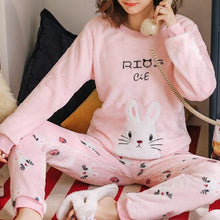 Autumn Winter Warm Flannel Women Pajamas Sets Thick Coral Velvet Long Sleeve Cartoon Sleepwear Flannel Pajamas Set Girl - Fab Getup Shop