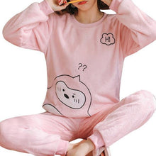 Autumn Winter Warm Flannel Women Pajamas Sets Thick Coral Velvet Long Sleeve Cartoon Sleepwear Flannel Pajamas Set Girl - Fab Getup Shop