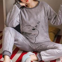 Autumn Winter Warm Flannel Women Pajamas Sets Thick Coral Velvet Long Sleeve Cartoon Sleepwear Flannel Pajamas Set Girl - Fab Getup Shop