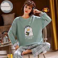 Winter Sleep Lounge Pajama Long Sleeve Top + Long Pant Woman Pajama Set Cartoon Pajamas Cotton - Fab Getup Shop