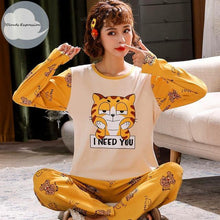 Winter Sleep Lounge Pajama Long Sleeve Top + Long Pant Woman Pajama Set Cartoon Pajamas Cotton - Fab Getup Shop