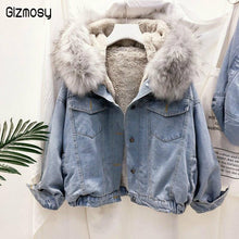 Faux Fur Collar Denim Jacket Women Winter Hooded Warm Jean Jacket Student Basic Short Parkas - Fab Getup Shop