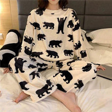 Autumn Winter Warm Flannel Women Pajamas Sets Thick Coral Velvet Long Sleeve Cartoon Sleepwear Flannel Pajamas Set Girl - Fab Getup Shop