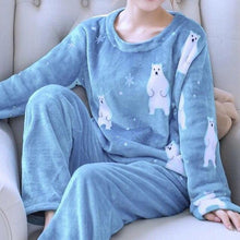 Autumn Winter Warm Flannel Women Pajamas Sets Thick Coral Velvet Long Sleeve Cartoon Sleepwear Flannel Pajamas Set Girl - Fab Getup Shop