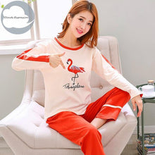 Winter Sleep Lounge Pajama Long Sleeve Top + Long Pant Woman Pajama Set Cartoon Pajamas Cotton - Fab Getup Shop