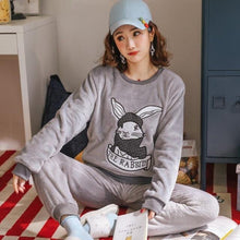 Autumn Winter Warm Flannel Women Pajamas Sets Thick Coral Velvet Long Sleeve Cartoon Sleepwear Flannel Pajamas Set Girl - Fab Getup Shop