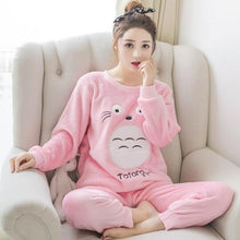 Autumn Winter Warm Flannel Women Pajamas Sets Thick Coral Velvet Long Sleeve Cartoon Sleepwear Flannel Pajamas Set Girl - Fab Getup Shop