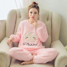 Autumn Winter Warm Flannel Women Pajamas Sets Thick Coral Velvet Long Sleeve Cartoon Sleepwear Flannel Pajamas Set Girl - Fab Getup Shop