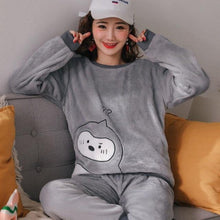 Autumn Winter Warm Flannel Women Pajamas Sets Thick Coral Velvet Long Sleeve Cartoon Sleepwear Flannel Pajamas Set Girl - Fab Getup Shop