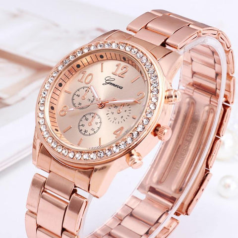 Watch for women Luxury Fashion Geneva Rhinestone Stainless steel Fake Three Eyes Quartz Women watch Gift for lady Relógio Femino - Fab Getup Shop