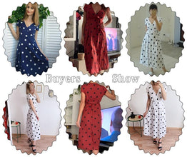 Lossky Summer Women Vintage Long Dress Casual Polka Dot Print Party Short Sleeve Dresses Sexy V-neck Fashion Woman Clothes y2k - Fab Getup Shop