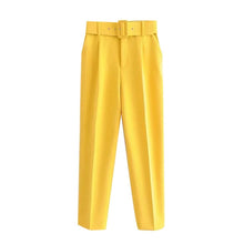 Office Wear Pants With Belt Side Pockets - Women's High Waist Ankle Trousers