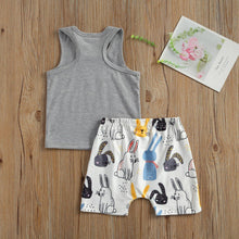 2020 New 6M-4Y Toddler Kid Baby Girl Boy Summer 2Pcs Set BUNNY Letter Print Vest Sleeveless Gray Top+Rabbit Shorts Easter Outfit - Fab Getup Shop