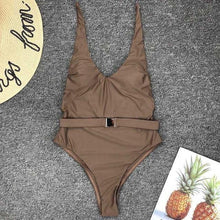 INGAGA One Piece Swimsuit High Cut Swimwear Women Solid Bathing Suits 2021 Summer Belted Beachwear Sexy Backless Bodysuit - Fab Getup Shop