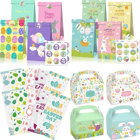 12pcs Easter Gift Bags With Stickers Cute Rabbit Food Cookies Packaging Candy Kraft Paper Boxes Happy Easter Party Decoration - Fab Getup Shop