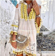 Summer tassel boho dress women v Neck seven sleeve loose short dresses femme holiday bohemian chic dress plus size rode - Fab Getup Shop