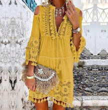 Summer tassel boho dress women v Neck seven sleeve loose short dresses femme holiday bohemian chic dress plus size rode - Fab Getup Shop