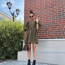 Fashion O Neck Casual Women Dress Lantern Short Sleeve Solid Pink Mini Dress Ladies Elegant A Line Summer Dresses Cotton 2021 - Fab Getup Shop