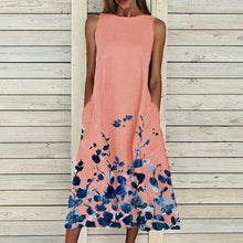 2021 Spring Summer Floral Print Party Dress Women Round Neck Sleeveless A-Line Dress Casual Loose Pocket Long Sexy Dress - Fab Getup Shop