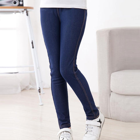 Spring Summer Fashion Girls Pencil knit Imitation denim fabric Jeans Kids Candy Color Mid Waist Full Length pants - Fab Getup Shop