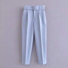 Office Wear Pants With Belt Side Pockets - Women's High Waist Ankle Trousers