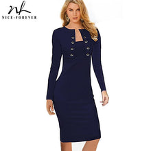 Nice-forever Winter Long Sleeve Buttons office Business Dress Elegant Plus Size Women Vintage Pinup Bodycon Pencil Dress b10 - Fab Getup Shop