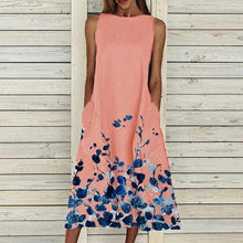 Dress 2021 O Neck Flower Print Summer Dresses For Women Fashion Pocket Sleeveless Dress Female Casual Loose Party Dress - Fab Getup Shop