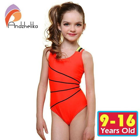 Andzhelika  Swimsuit Girls One Piece Swimwear Solid Bandage Bodysuit Children Beachwear Sports Swim Suit Bathing Suit AK8675 - Fab Getup Shop