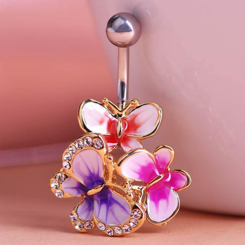 Gold Enamel Esmalte Crystal Body Feminino Umbigo Body Jewelry Navel Piercing Butterfly Belly Ring Medical Steel Umbilical Ring - Fab Getup Shop