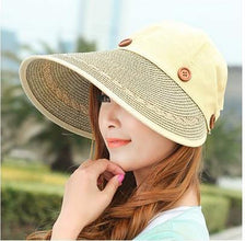 COKK Fashion Women Wide Large Brim Floppy Summer Beach A Sun Hat Straw Hat Button Cap Summer Hats For Women - Fab Getup Shop