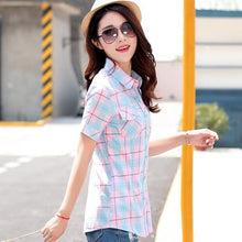 Brand Summer Style Plaid Print Short Sleeve Shirts Women Plus Size Blouses Casual 100% Cotton Tops Blusas 14 Colors - Fab Getup Shop