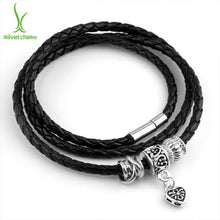 Silver Charm Black Leather Bracelet for Women Five Colors Magnet Clasp Christmas Gift Jewelry PI0311 - Fab Getup Shop