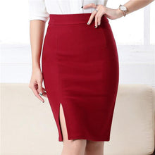 Women Office Formal Pencil Skirt Autumn Winter Elegant Slim Front Slit Midi Skirt Black/Gray/Red/Blue OL Skirts - Fab Getup Shop