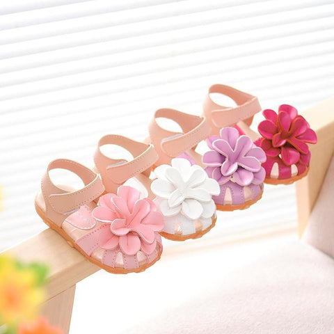 Summer new flower princess girls shoes baby child toe cap covering girls sandals size 21-30 - Fab Getup Shop