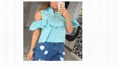 Trendy Summer Women Loose Ruffles Off the Shoulder Plaid Striped Blue Pink Shirts Top Casual Blouses - Fab Getup Shop