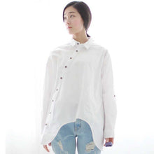 Johnature  Spring New Women Shirt Cotton Linen Button White Blue Floral Turn-down Collar Irregular Plus Size Loose Blouse - Fab Getup Shop