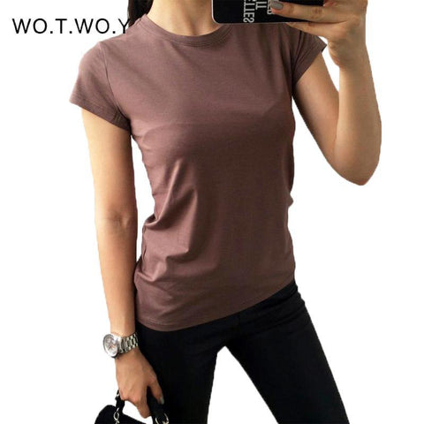 18 Color S-3XL Plain T Shirt Women Cotton Elastic Basic T-shirts Female Casual Tops Short Sleeve T-shirt Women 002 - Fab Getup Shop