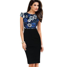 Nice-forever Print Stylish Elegant Casual Work Ruched Cap Sleeve Gather O-Neck Bodycon Knee Women Office Pencil Dress B316 - Fab Getup Shop