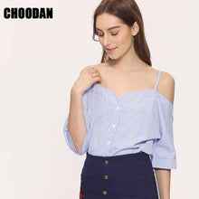 Off Shoulder Blouse Shirt Women Summer  Fashion Korean Style  Sweet Slash Neck Tops Stripe Sexy Shirts Ladies Clothing - Fab Getup Shop