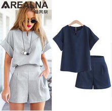 Women Summer Casual Cotton Linen V-neck short sleeve tops + shorts two piece set Female Office Suit Set Women's Costumes - Fab Getup Shop