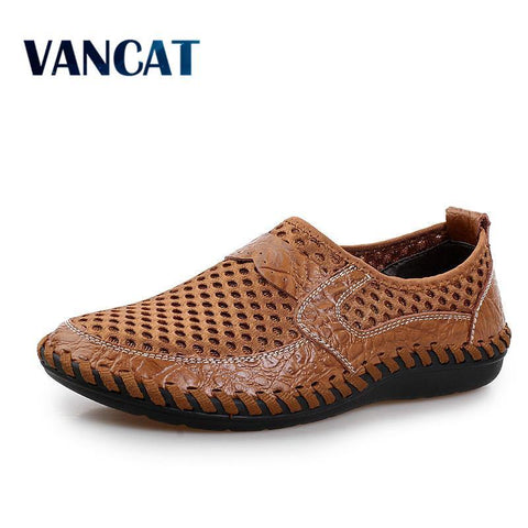 Summer Breathable Mesh Shoes Mens Casual Shoes Genuine Leather Slip On Brand Fashion Summer Shoes Man Soft Comfortable - Fab Getup Shop