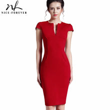 Nice-forever Office Women Vintage Summer Solid Deep V neck Zipper Back Formal Stretch Pencil work Bodycon Pocket Dress 521 - Fab Getup Shop