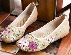 Vintage Embroidered Women Flats Flower Slip On Cotton Fabric Linen Comfortable Old Peking Ballerina Flat Shoes Sapato Feminino - Fab Getup Shop