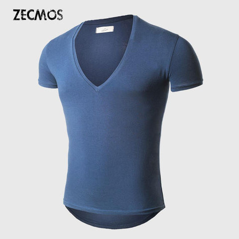 21 Colors Deep V Neck T-Shirt Men Fashion Compression Short Sleeve T Shirt Male Muscle Fitness Tight Summer Top Tees - Fab Getup Shop