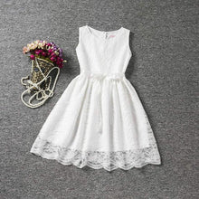 Fashion Flower Christening Lace Dress For Kids 4 to 10 Years Summer Party Dress Girls Children Bow Waistband Mini Tutu Dress - Fab Getup Shop