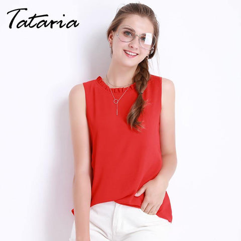 Sleeveless Chemise Femme Chiffon Blouse Shirt Women Spring  White Black Tops Feminine Clothes For Women Female Tataria - Fab Getup Shop